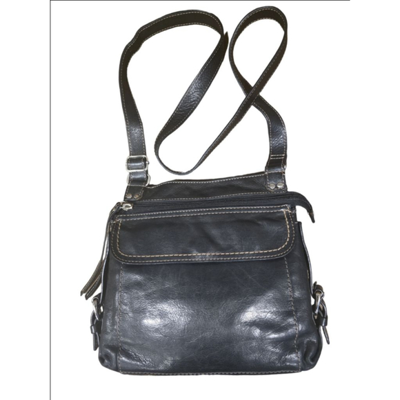 Fossil Handbags - Fossil Black Leather shoulder/Crossbody Bag with White Stitching